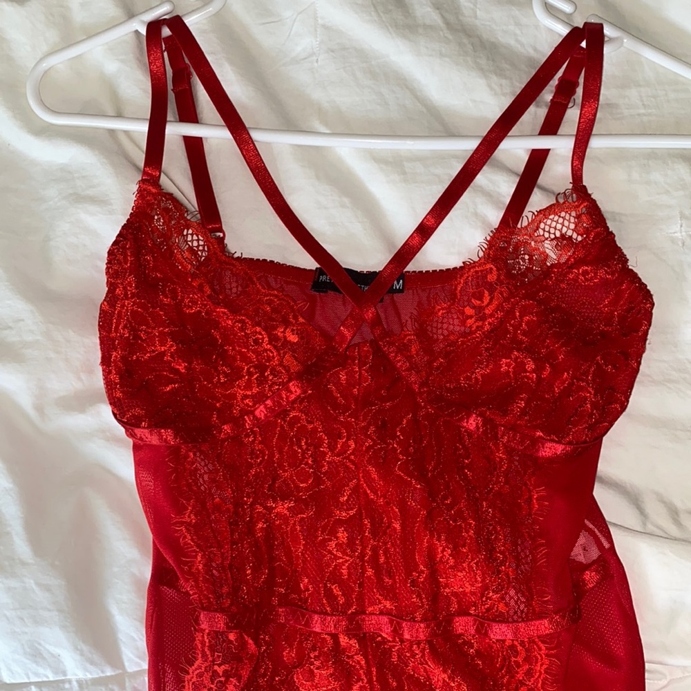 PrettyLittleThing Red Lace Teddy Bodysuit